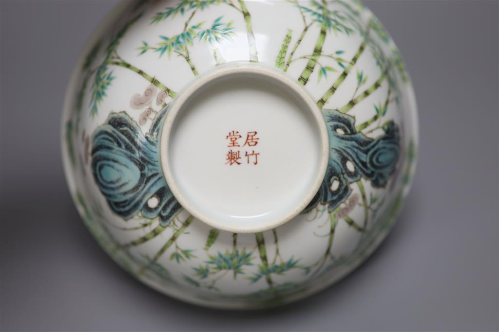 A Chinese enamelled porcelain bamboo bowl, diameter 20cm